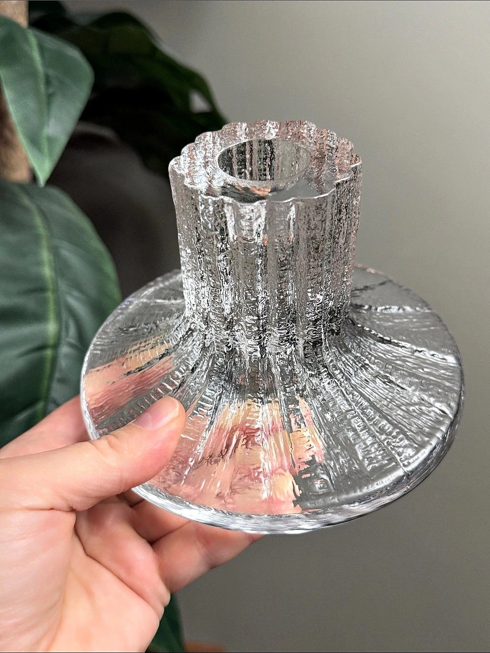 Iittala Model 3412 Candlestick Clear Textured Glass Vase